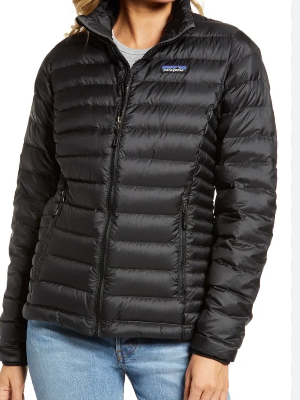 Patagonia Down Sweater Jacket Womens large Black Quilted Puffer Coat